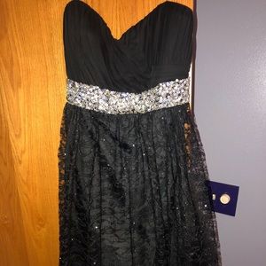 My Michelle Black Sparkle Lace Homecoming Dress